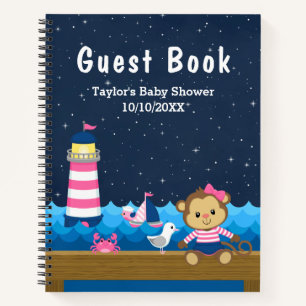 Livre d'invité du Baby shower rose singe Nautique