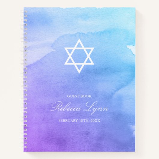 Livre d'invité du Bat mitzvah Turquoise d'aquarell (Devant)