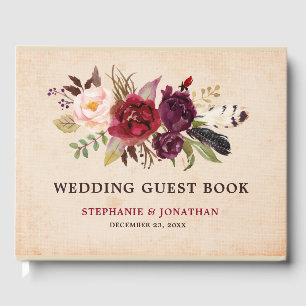 Livre d'invité du Mariage Burgundy Red Floral Rust