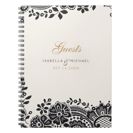 Livre d'invité en dentelle vintage noire (Devant)