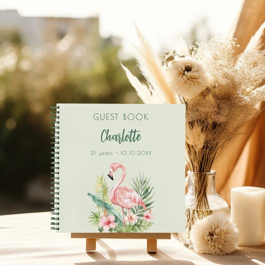 Livre d'invité flamand rose sauge vert fête d'anni