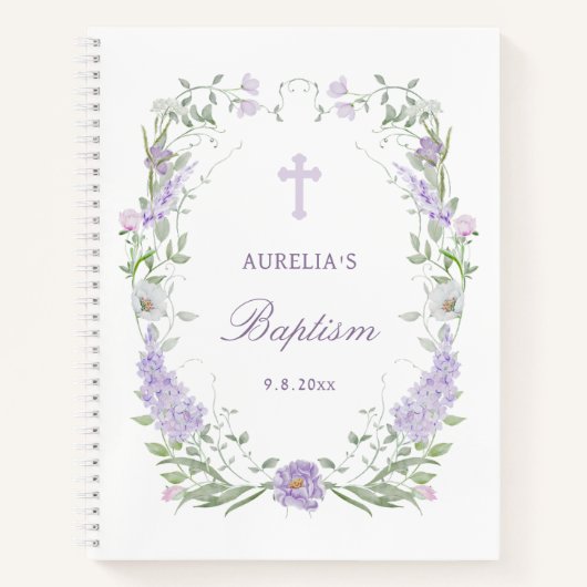 Livre d'invité Floral Lilac Lavender Frame Baptism (Devant)