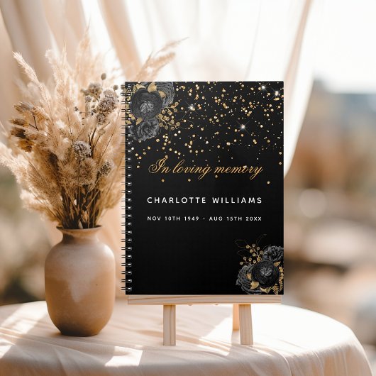 Livre d'invité funérailles funéraires noir or flor
