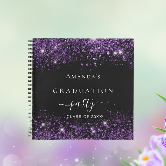 Livre d'invité graduation noir violet parties scin