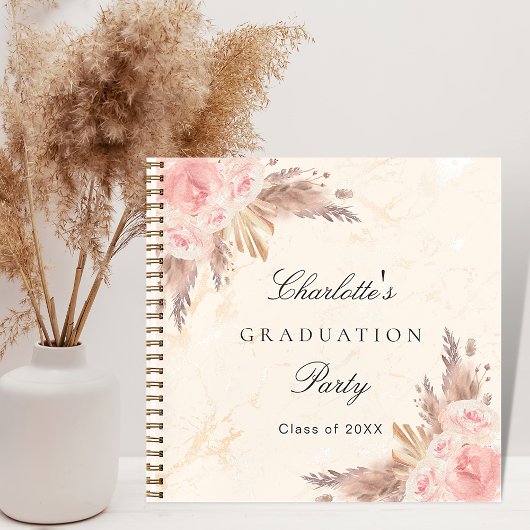 Livre d'invité graduation pampas herbe rose or