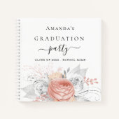 Livre d'invité graduation rose or floral argent (Devant)