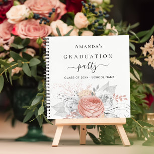 Livre d'invité graduation rose or floral argent