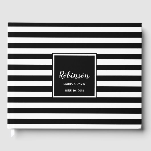 Livre d'invité Mariage à rayures simples noir et b (Recto)