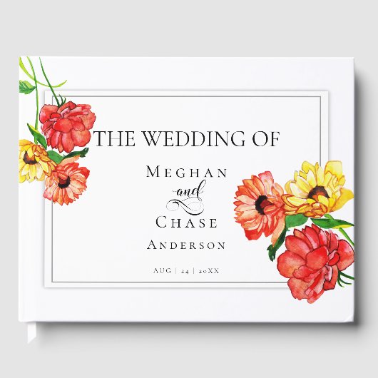 Livre d'invité mariage | Aquarelle Floral Rouge Ja (Recto)