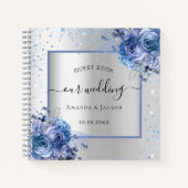 Livre d'invité mariage argent bleu marine florales (Devant)