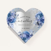 Livre d'invité mariage argent marine bleu florale  (Devant)