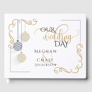 Livre d'invité mariage   Baubles noirs et or moder