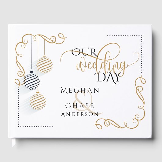 Livre d'invité mariage | Baubles noirs et or moder (Recto)