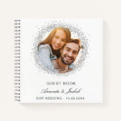 Livre d'invité mariage blanc argent parties scinti (Devant)