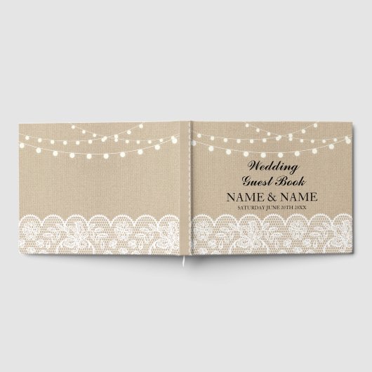 Livre d'invité mariage Burlap Lace Lumières rustiq (Complet)