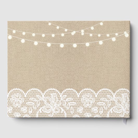 Livre d'invité mariage Burlap Lace Lumières rustiq (Verso)