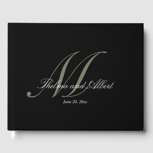 Livre d'invité Mariage de monogramme noir (Recto)