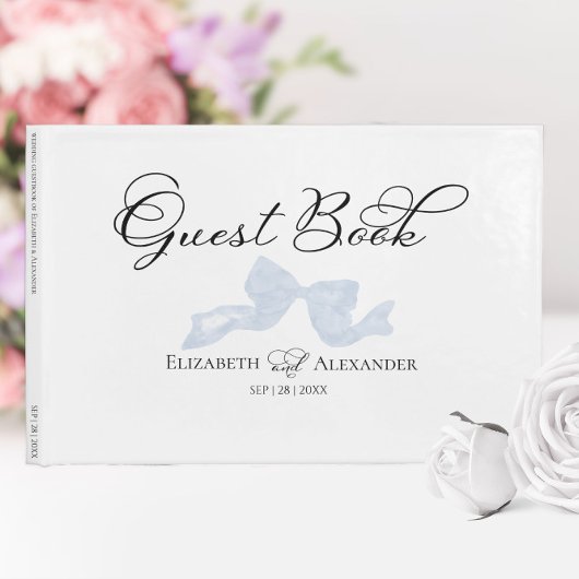 Livre d'invité mariage | Dusty Blue Bow Calligraph
