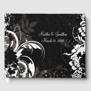 Livre d'invité Mariage Floral Blanc Noir