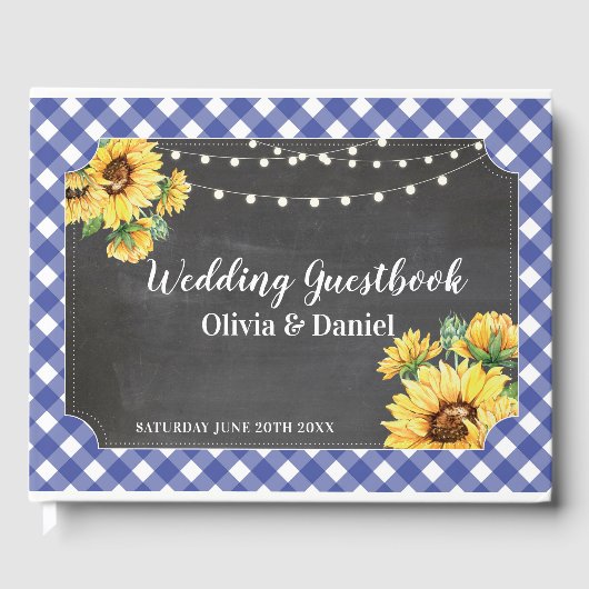 Livre d'invité mariage Floral Sunflower Navy Chalk (Recto)