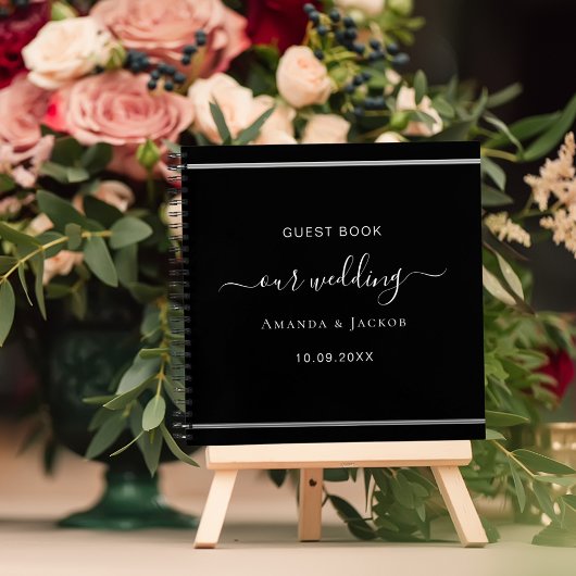 Livre d'invité mariage noir blanc élégant