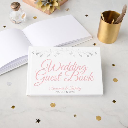 Livre d'invité Mariage rose et gris (Recto ouvert)