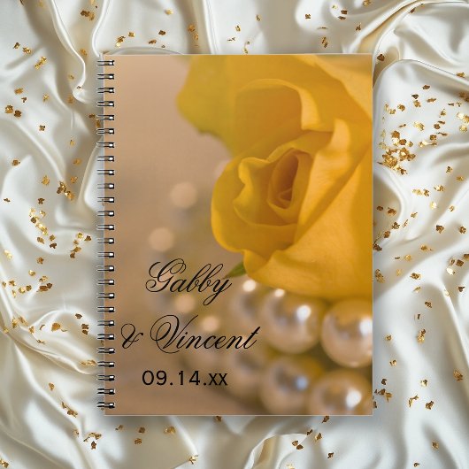 Livre d'invité Mariage Rose jaune et perles blanch