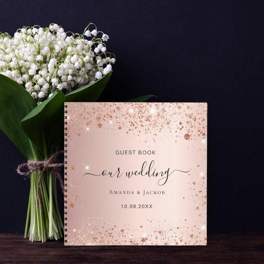 Livre d'invité mariage rose or nom script