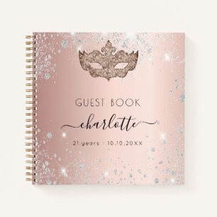 Livre d'invité masquerade rose or parties scintill