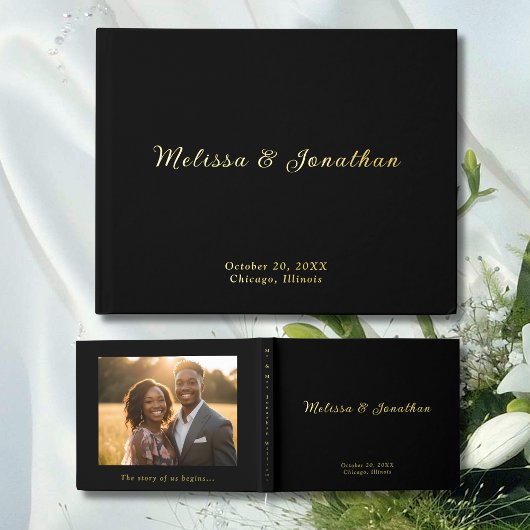 Livre d'invité moderne Black Photo Gold Foil Guest