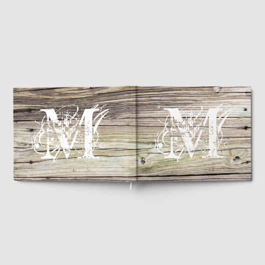 Livre d'invité Monogramme Rustic Wood Boards (Complet)