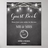 Livre d'invité noir blanc Mariage rustique Poster (Devant)
