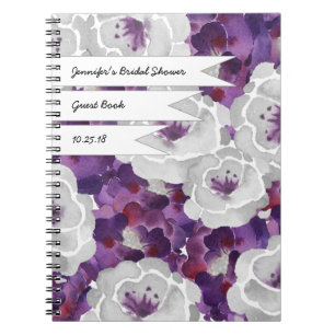Livre d'invité nuptiale floral gris pourpre de