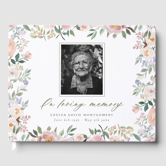 Livre d'invité Peach Floral Photo Memorial (Recto)
