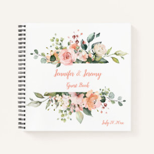 Livre d'invité Peach Peach Pink White Green Floral
