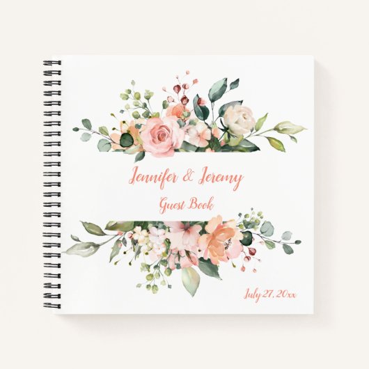 Livre d'invité Peach Peach Pink White Green Floral (Devant)