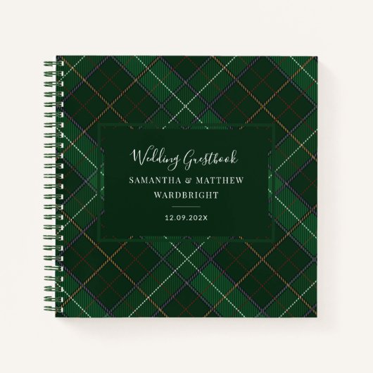 Livre d'invité Plaid Rustic Mariage Green Tartan (Devant)