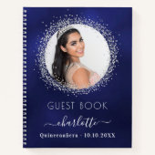 Livre d'invité Quinceanera marine bleu argent phot (Devant)