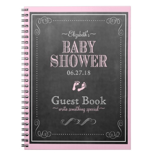 Livre d'invité rose de baby shower d'empreintes de (Devant)