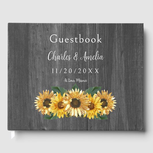 Livre d'invité Rustic Patiné Mariage Sunflower (Recto)