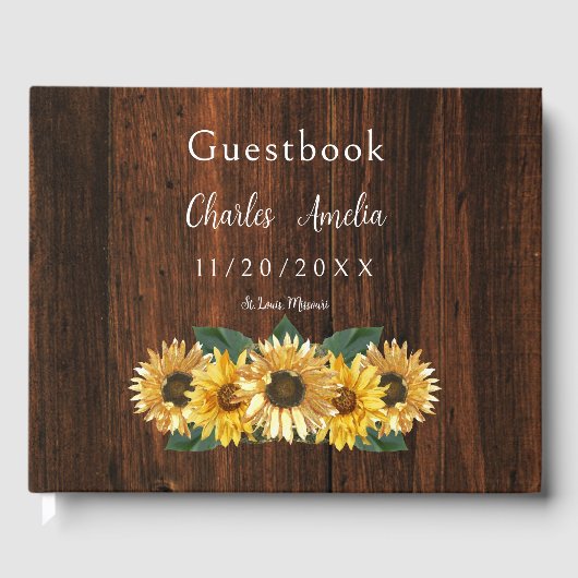 Livre d'invité Rustic Sunflower Mariage (Recto)