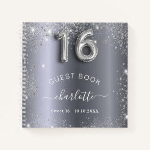 Livre d'invité Sweet 16 argent nom de parties scin