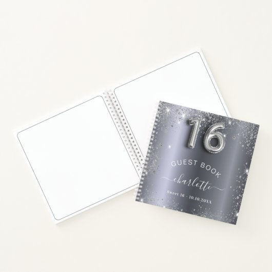 Livre d'invité Sweet 16 argent nom de parties scin (Intérieur)