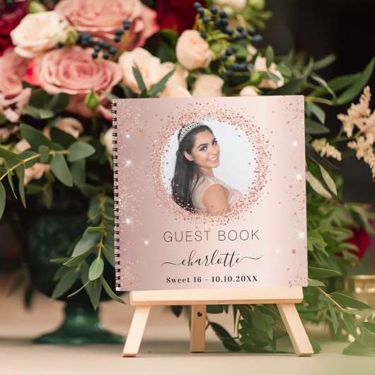 Livre d'invité Sweet 16 rose or blush photo