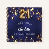 Livre d'invités 21e anniversaire marine bleu or ét (Devant)