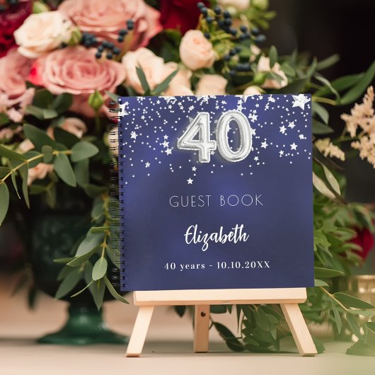 Livre d'invités 40e anniversaire marine bleu argen