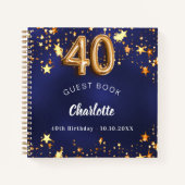 Livre d'invités 40e anniversaire marine bleu or ét (Devant)