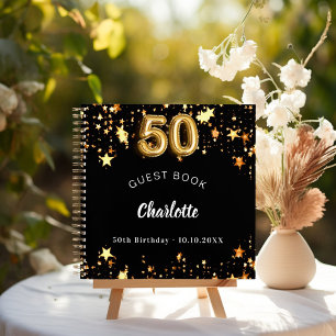 Livre d'invités 50e anniversaire étoiles d'or noir