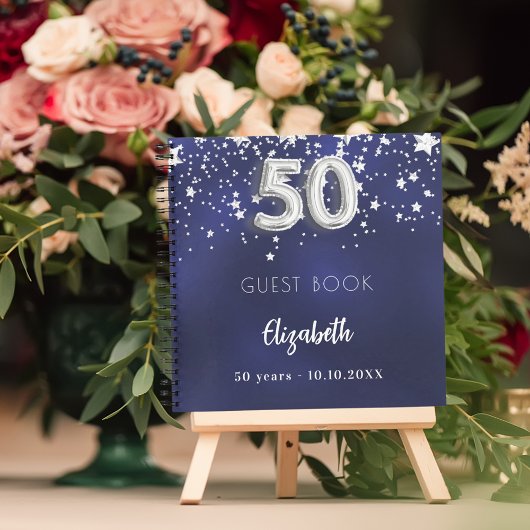Livre d'invités 50e anniversaire marine bleu argen