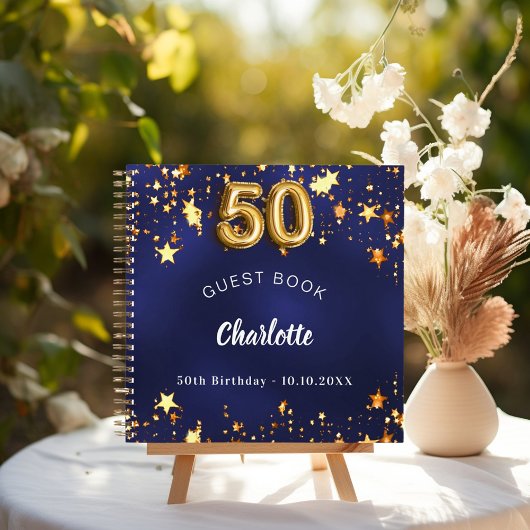 Livre d'invités 50e anniversaire marine bleu or ét
